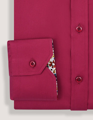 Red Cotton Satin Shirt with Floral Trim