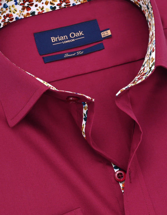 Red Cotton Satin Shirt with Floral Trim