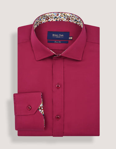 Red Cotton Satin Shirt with Floral Trim