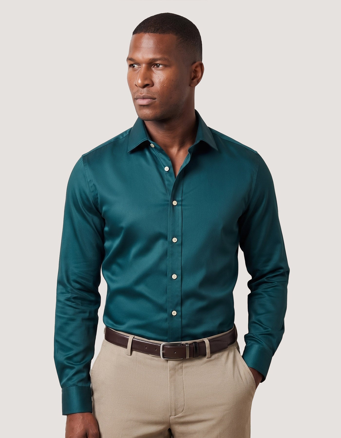 teal color dress shirt Black n Bianco Boys' Signature Sateen Long Sleeve Dress Shirt in Turquoise