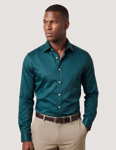 Rich Teal Satin Dress Shirt