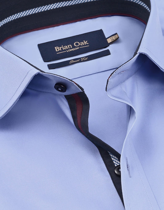 Sky Blue Cotton Satin Shirt with Contrast Trim