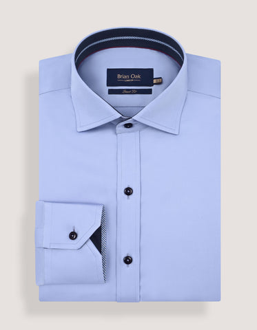 Sky Blue Cotton Satin Shirt with Contrast Trim