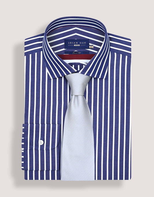 Striped Cotton Dress Shirt – Navy