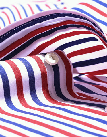 River Blue and Red Striped Contrast Collar Shirt