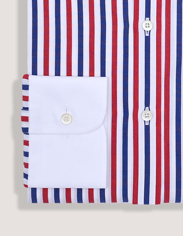 River Blue and Red Striped Contrast Collar Shirt