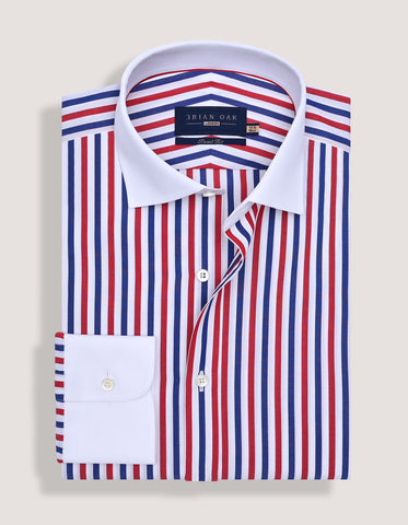 River Blue and Red Striped Contrast Collar Shirt