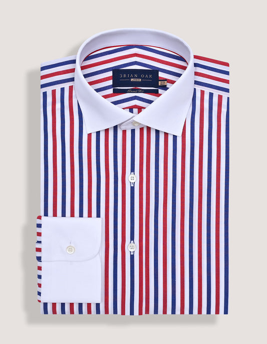 River Blue and Red Striped Contrast Collar Shirt