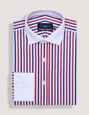 River Blue and Red Striped Contrast Collar Shirt