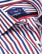 Royal Blue and Red Striped Formal Shirt