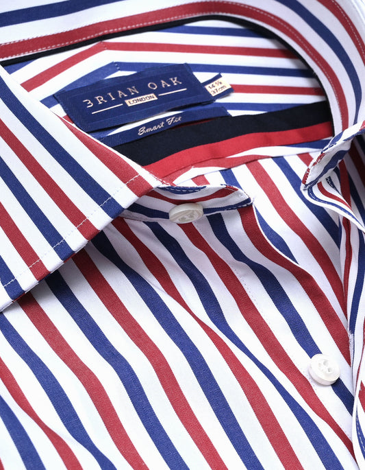 Royal Blue and Red Striped Formal Shirt