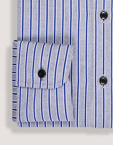 Royal Blue Striped Grey Formal Shirt