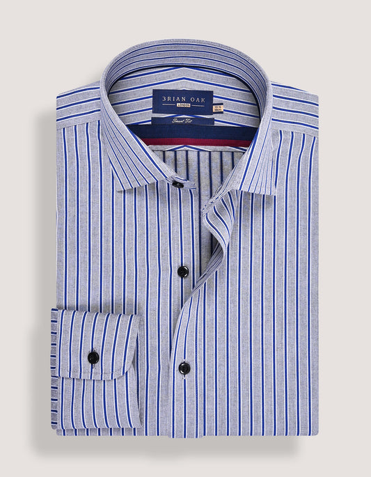 Royal Blue Striped Grey Formal Shirt