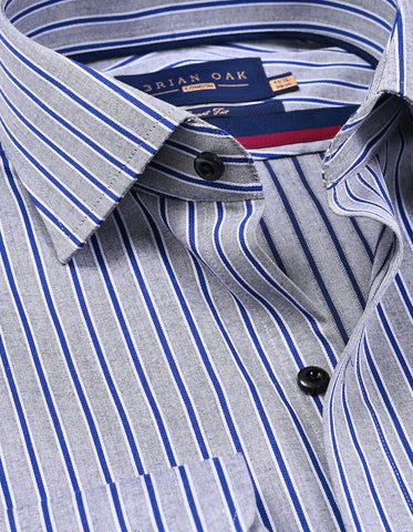 Royal Blue Striped Grey Formal Shirt