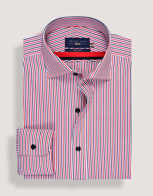 Red & Blue Tailored Smart Fit Striped Shirt