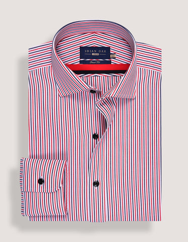 Red & Blue Tailored Smart Fit Striped Shirt