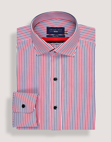 Red & Blue Tailored Smart Fit Striped Shirt