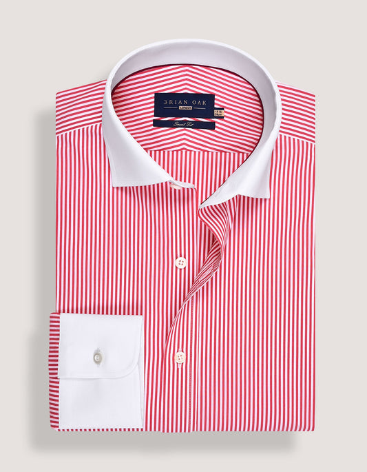 Red Striped Shirt with Contrast Collar & Cuffs