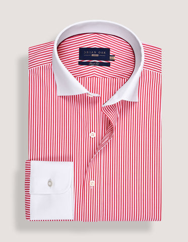 Red Striped Shirt with Contrast Collar & Cuffs