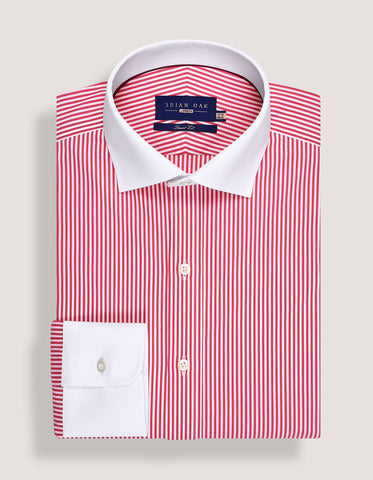 Red Striped Shirt with Contrast Collar & Cuffs