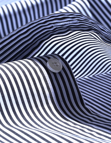 Black and White Contrast Collar Striped Shirt