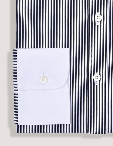 Black and White Contrast Collar Striped Shirt