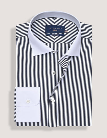 Black and White Contrast Collar Striped Shirt