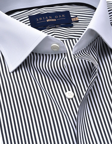 Black and White Contrast Collar Striped Shirt