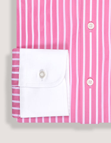 Flamingo Pink Striped Contrast Collar Shirt