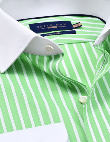 Light Green Striped Shirt with Contrast Collar & Cuffs