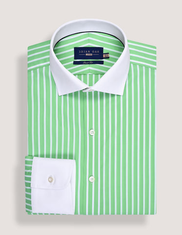 Light Green Striped Shirt with Contrast Collar & Cuffs