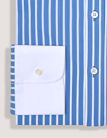 Blue and White Contrast Collar Striped Shirt