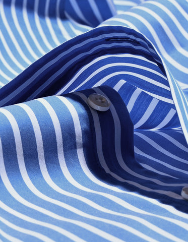 Blue and White Contrast Collar Striped Shirt