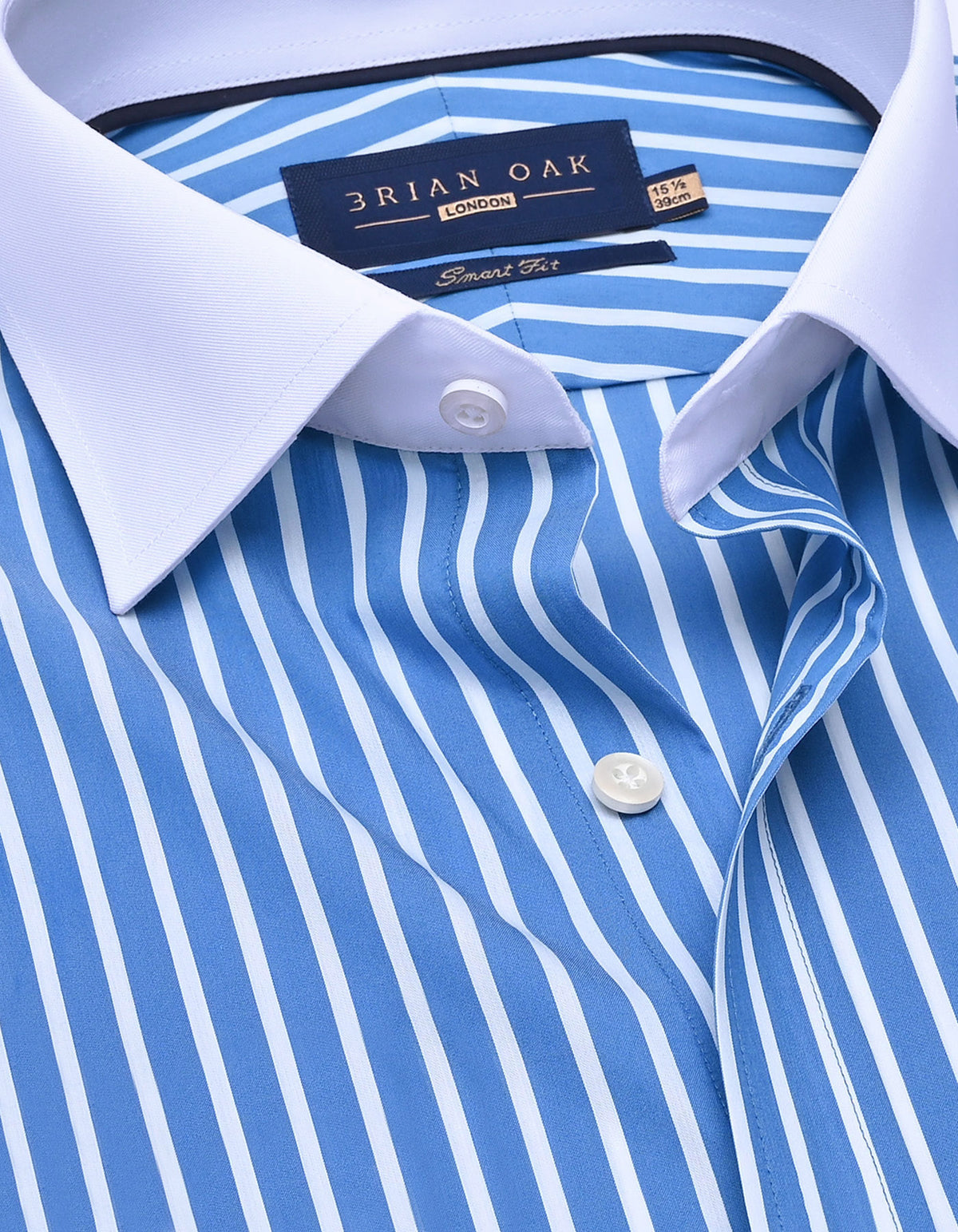 Blue and White Contrast Collar Striped Shirt