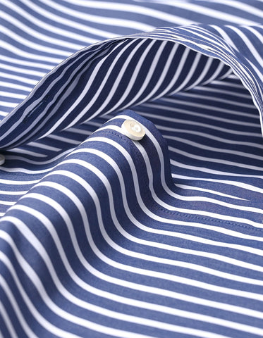 Navy Striped Shirt with Contrast Collar & Cuffs