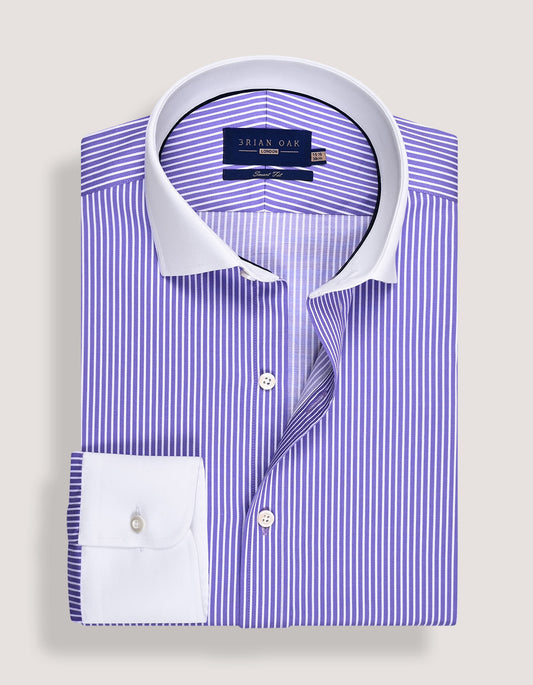 Violet Striped Shirt with Contrast Collar & Cuffs