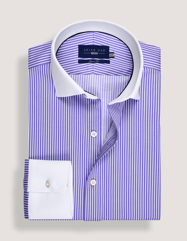 Violet Striped Shirt with Contrast Collar & Cuffs