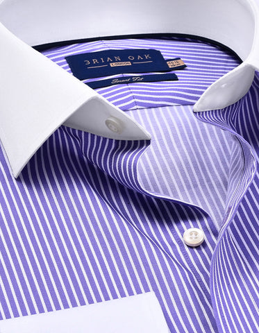 Violet Striped Shirt with Contrast Collar & Cuffs
