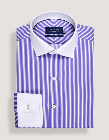 Violet Striped Shirt with Contrast Collar & Cuffs