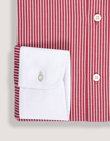 Maroon Striped Shirt with White Collar & Cuffs