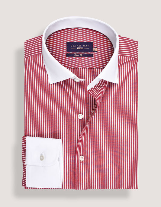 Maroon Striped Shirt with White Collar & Cuffs
