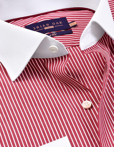 Maroon Striped Shirt with White Collar & Cuffs