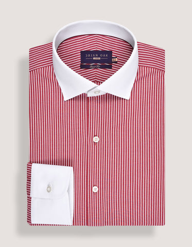 Maroon Striped Shirt with White Collar & Cuffs