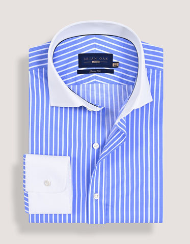 Contrast Collar Striped Sky Formal Shirt