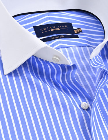 Contrast Collar Striped Sky Formal Shirt