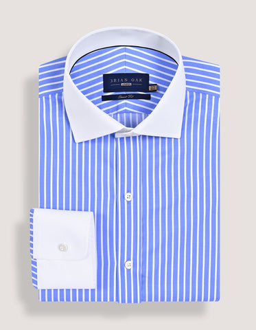 Contrast Collar Striped Sky Formal Shirt