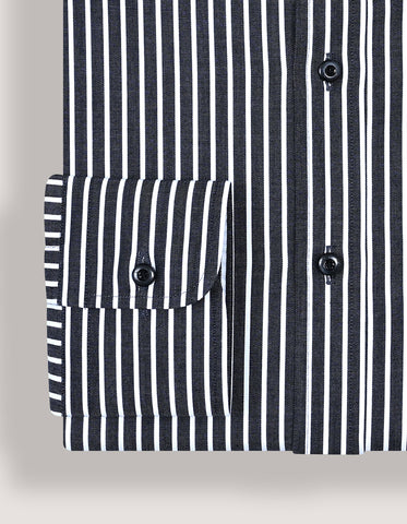 Black Striped Cotton Dress Shirt