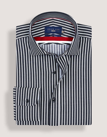 Black Striped Cotton Dress Shirt