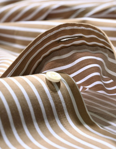 Beige Striped Cotton Dress Shirt