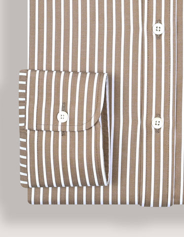 Beige Striped Cotton Dress Shirt